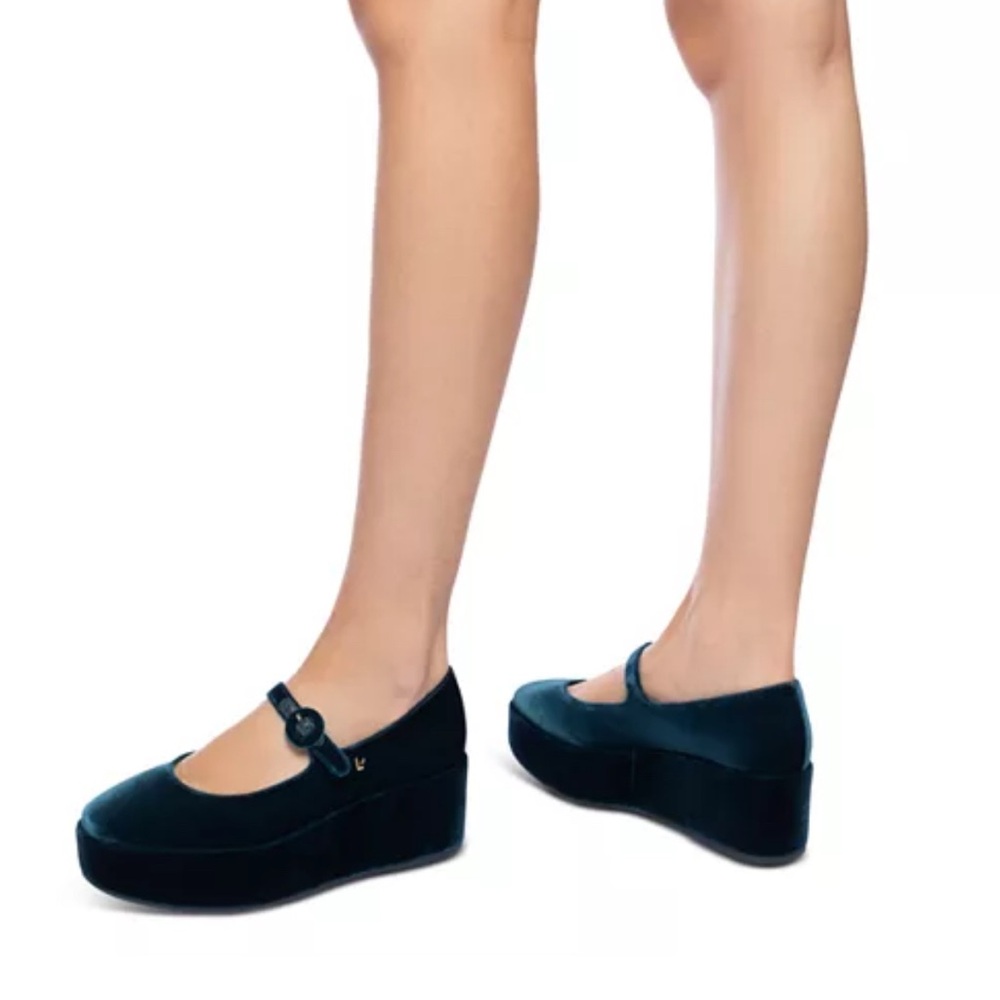 Larroude Blair Flatform In Deepsea Velvet - Picture 8 of 9